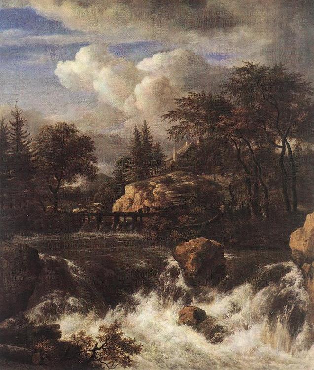 RUISDAEL, Jacob Isaackszon van Waterfall by a Church af oil painting image